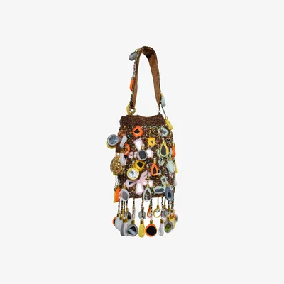 Wolf & Badger Women's Brown Luxury Handcrafted Mirror Tassel Potli In Multicolour | One Size | Nesavaali