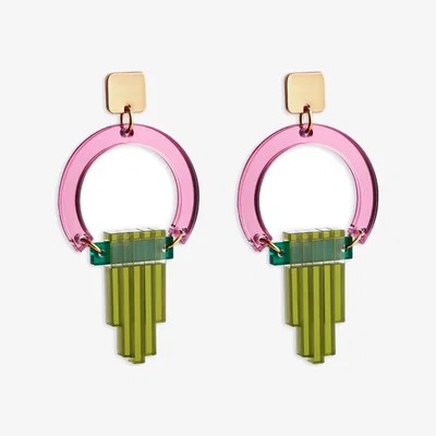 Wolf & Badger Women's Pink / Purple / Green Art Deco Chandeliers - Pink Mirror And Lime Zest | Toolally