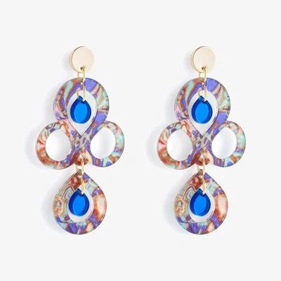 Wolf & Badger Women's Blue / Gold / Green Petite Batik Earrings - Blue Splatter & Blue Mirror | Toolally