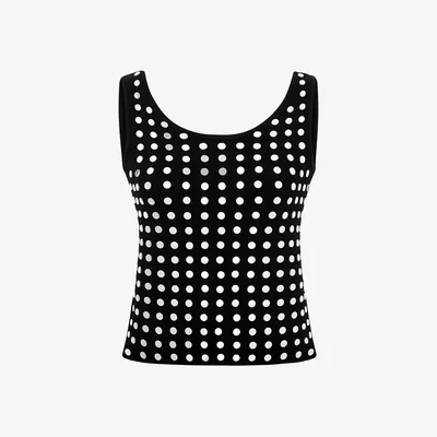 Wolf & Badger Women's Black Mirror Embellished Crop Top With Thick Straps | Extra Large | Nocturne