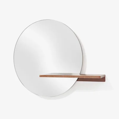 Westwing Round Wall Mirror Sandro with Wooden Shelf