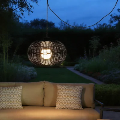 Atkin & Thyme Ravello Rechargeable Rattan Pendant Light - Black