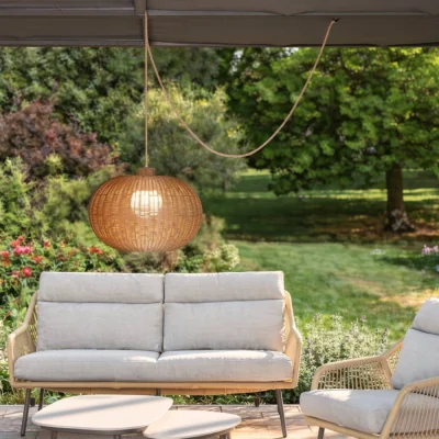 Atkin & Thyme Ravello Rechargeable Rattan Pendant Light - Natural
