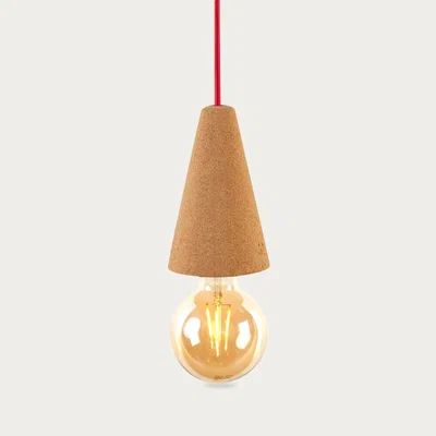 Bombinate.com Light Cork and Red Cable Sino #1 Pendant Lamp