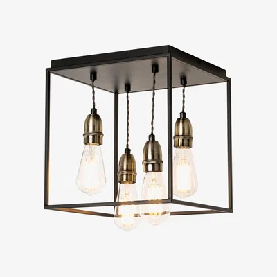 BHS.com Dexter Industrial Style Box Flush Ceiling Light, Black