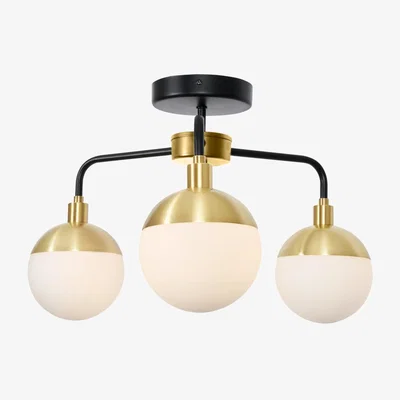 BHS.com Sadie Bathroom Semi Flush Ceiling Light, Black and Brass