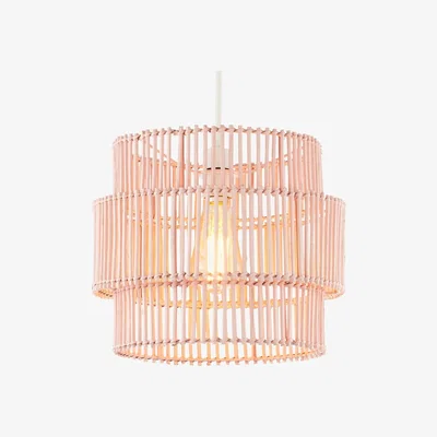 BHS.com Rattan Double Cylinder Easyfit Shade, Matte Pink
