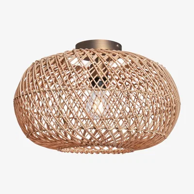 BHS.com Kyle 40cm Oval Rattan Semi Flush Ceiling Light, Natural