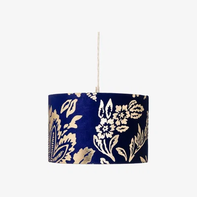 BHS.com Mica 30cm Velvet & Gold Print Easyfit Shade, Navy