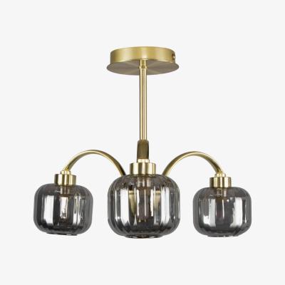 BHS.com Lyna Small Semi Flush Ceiling Light with Smoked Glass Shades, Satin Brass