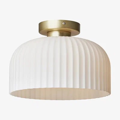 BHS.com Binita Glass Ribbed Flush Ceiling Light, Opal & Brass