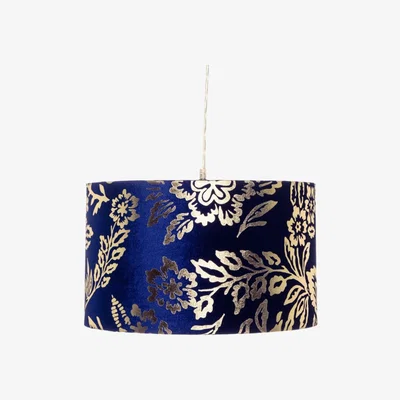 BHS.com Mica 40cm Velvet & Gold Print Easyfit Shade, Navy