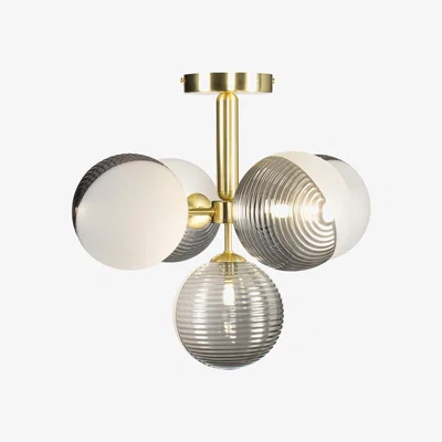 BHS.com Emile Semi Flush Ceiling Light with Smoked and Opal Glass Shades, Satin Brass