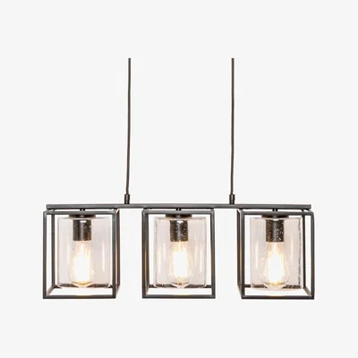 BHS.com Hardy Cage Ceiling Pendant Bar with Bubble Glass Shades, Matte Black