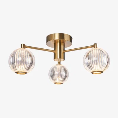 BHS.com Rimi 3 Light LED Semi Flush Ceiling Light, Satin Brass