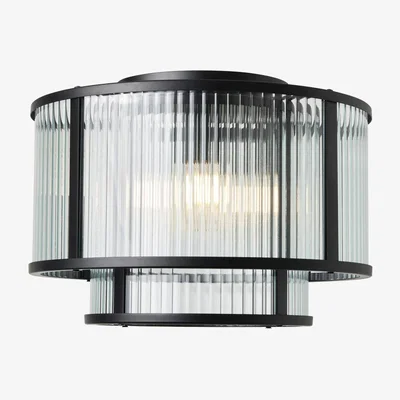 BHS.com Jasmine Ribbed Glass Flush Ceiling Light, Black