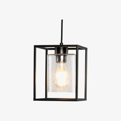 BHS.com Hardy Cage Ceiling Pendant with Bubble Glass Shade, Matte Black