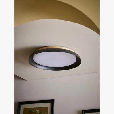 Cox and Cox Black Metal & Wood Veneer Ceiling Light