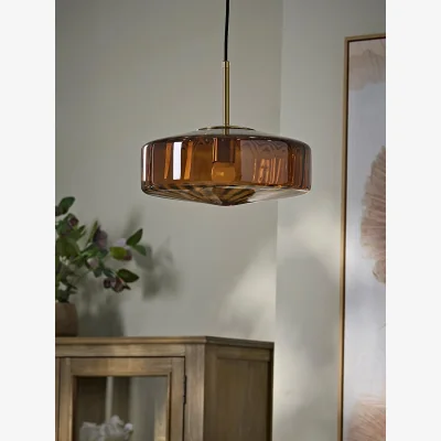 Cox and Cox Elliptical Amber Glass Pendant