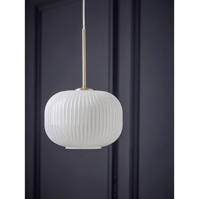 Cox and Cox Fluted Milky Glass Pendant - Squoval