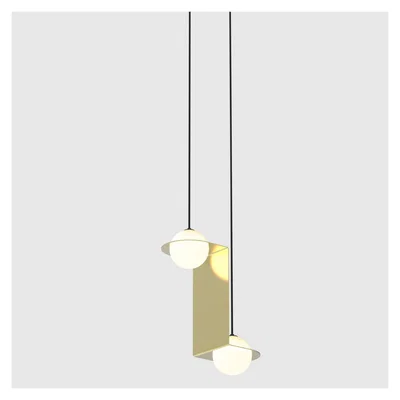 The Conran Shop Laurent 05 Suspension Light Brass Frame Black Cables 2 Spheres