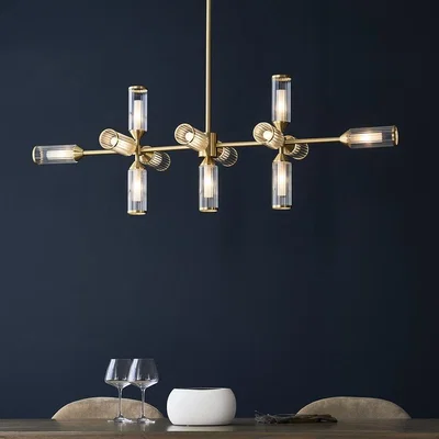 Cult Furniture £40  Off  Aster Ribbed Glass Linear Pendant Chandelier, Brass