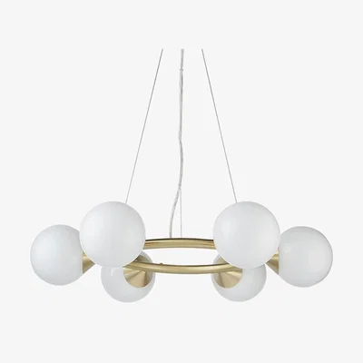 Cult Furniture Margot Round Pendant Chandelier, Gloss White & Brushed Brass
