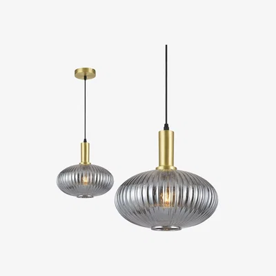 Cult Furniture Colette Pendant Light, Smoked Glass & Brass Size: Large