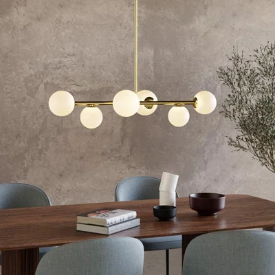 Cult Furniture Margot Globe Pendant Light, White Opal & Brass