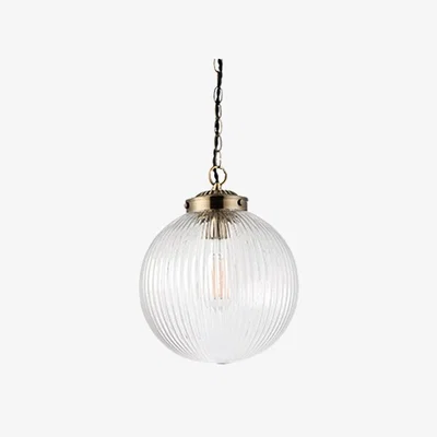Cult Furniture £10  Off  Brydon Ribbed Glass Pendant Light, Brushed Brass
