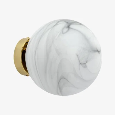 Cult Furniture Esme Flush Wall & Ceiling Light, Marbled Glass & Brass