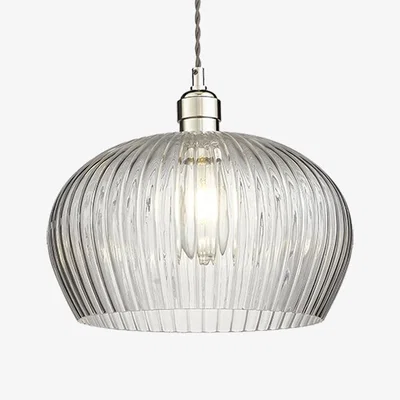 Cult Furniture £20  Off  Brewer Ribbed Glass Pendant Light, Clear