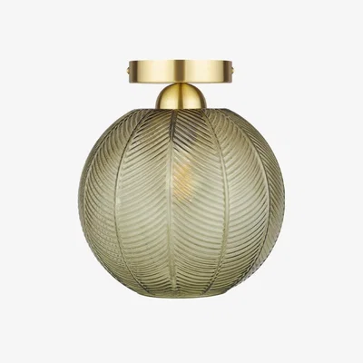 Cult Furniture Calla Flush Ceiling Light, Green & Brass