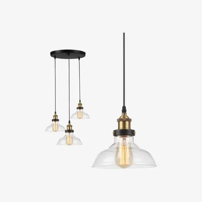 Cult Furniture Factory Glass Triple Pendant Light, Brass Colour: Clear