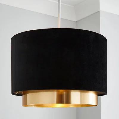 Dunelm Nesa Gold Black Velvet 2 Tier Shade Black
