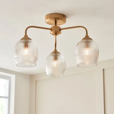 Dunelm Vogue Leroy 3 Light Ribbed Semi Flush Ceiling Light