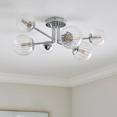 Dunelm Eli Ribbed 6 Light Semi Flush Ceiling Light Silver