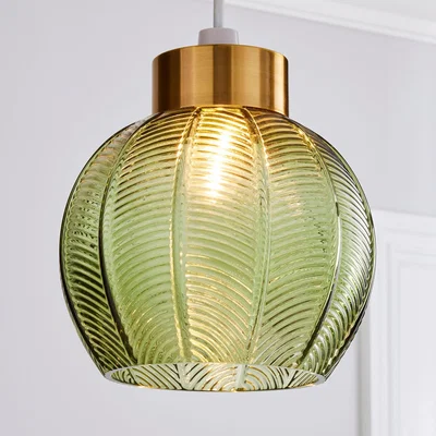 Dunelm Colleen Green Glass Easy Fit Pendant Gold