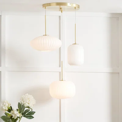Dunelm Alexa White Ribbed Glass and Gold Metal Cluster Ceiling Fitting White and Gold