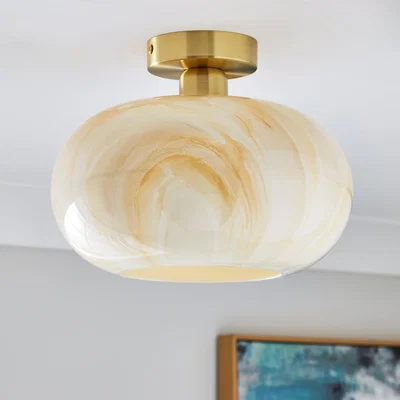 Dunelm Lacey Alabaster Semi Flush Ceiling Light Gold