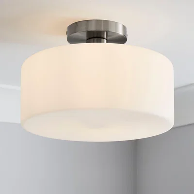 Dunelm Amelie Opal Satin Nickel Glass Flush Ceiling Fitting Brown