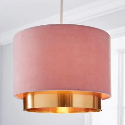 Dunelm Nesa Two Tier  Brushed Gold Velvet Shade Pink