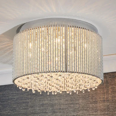 Dunelm Vogue Galina 10 Light Crystal Flush Fitting Chrome Chrome