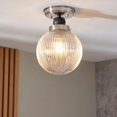 Dunelm Broden Ribbed 1 Light Flush Bathroom Ceiling Fitting Chrome