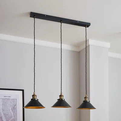 Dunelm Logan 3 Light Black Industrial Diner Ceiling Fitting Brass Nickel