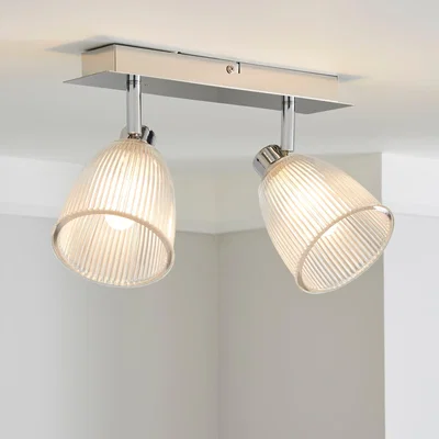 Dunelm Bremont 2 Light Ribbed Glass Bathroom Spotlight Silver