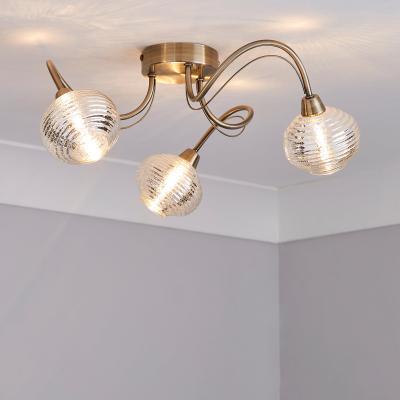 Dunelm Temossi 3 Light Mercury Glass Semi-Flush Ceiling Fitting Champagne, Antique Brass