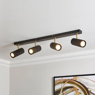 Dunelm Georgi Industrial Ribbed 4 Light Adjustable Semi Flush Spotlight Bar Black