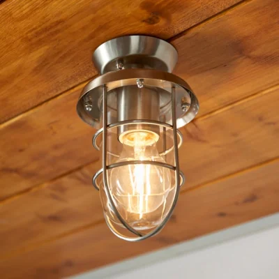 Dunelm Barker Industrial Indoor Outdoor Flush Ceiling Light Silver