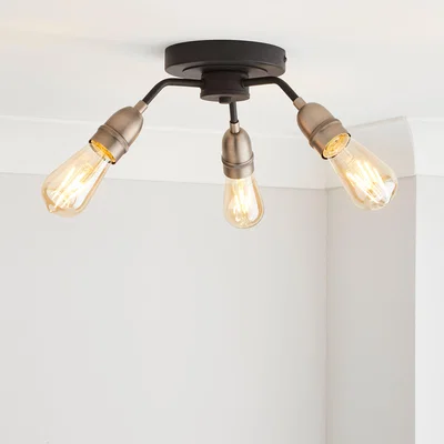 Dunelm Marsden 3 Light Semi Flush Ceiling Fitting, Black and Nickel Black